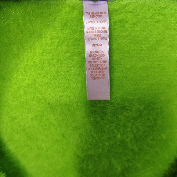 Savage X Fenty Fuzzy Neon Green Cropped Cardigan Metalic Logo Sz M - Picture 4 of 9